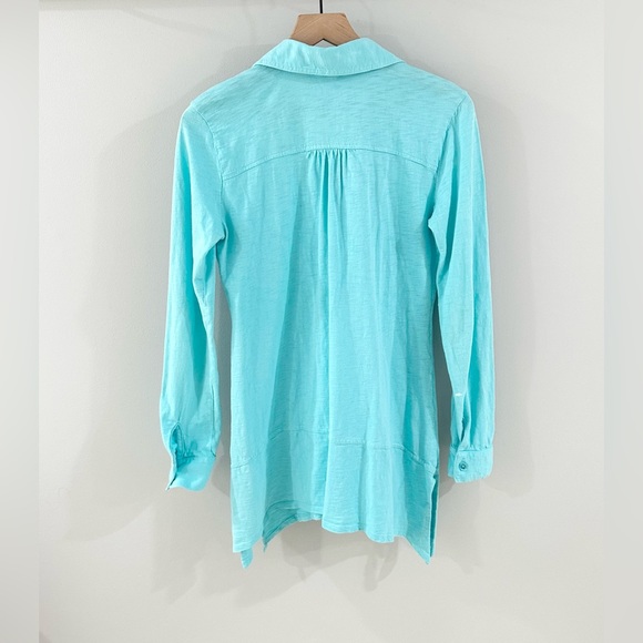 Mododoc Button Front Asymmetric Hem Tunic Blue Size Small - Picture 5 of 6